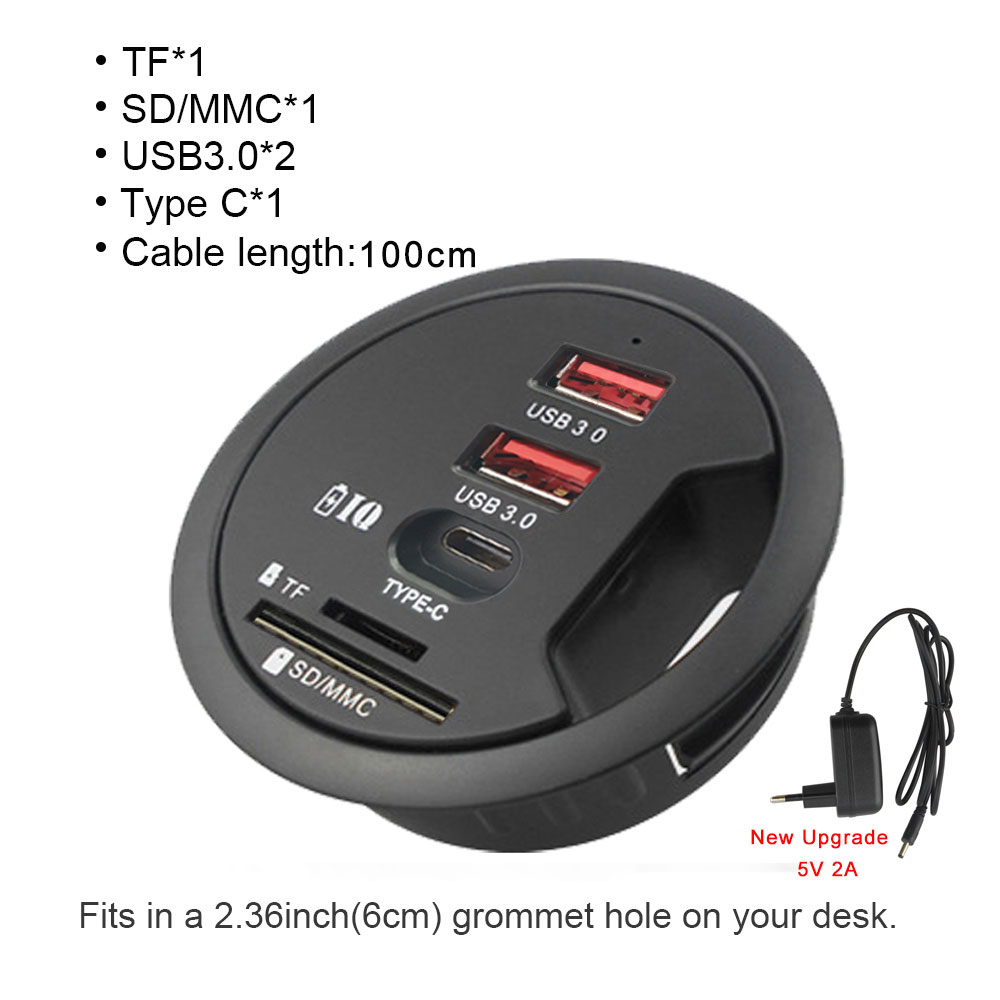 USB Desk Hub USB3.0 HUB With 4 Port USB3.0 Headphone/Mircophone Adapter For Desktop PC USB HUB Desk Mount USB 3.0 Splitter: 5 in 1-USB3.0C