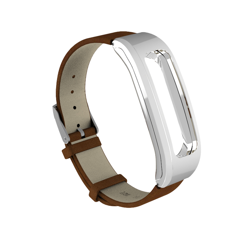 Mijobs Leder PU Handgelenk Gurt für Huawei Honor Band 4 Laufende Band Smart Armband Sport Armband für Honor Band 4 lauf: brown and silver