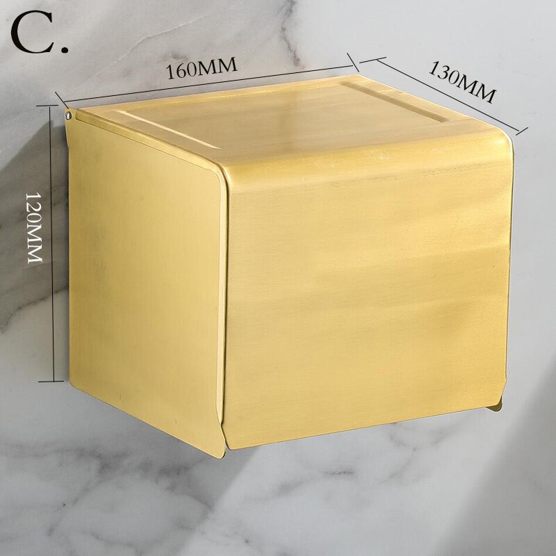 Porte-serviettes mural avec étagère, cintre pour vêtements, salle de bains, or brossé, WC porte-papier, support pour téléphone, porte-papier: Tissue box B