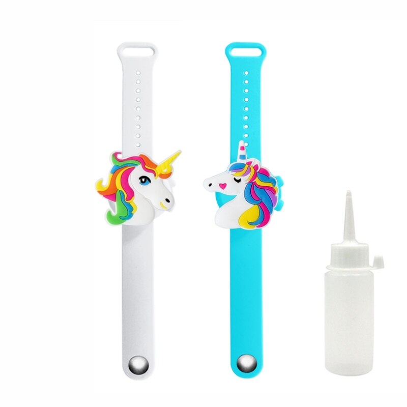 2Pcs Cute Unicorn Cartoon Wristband Hand Dispenser Portable hand sanitizer hand sanitzer hand sanatizer holder for children Kids: U 2Pcs Blue White