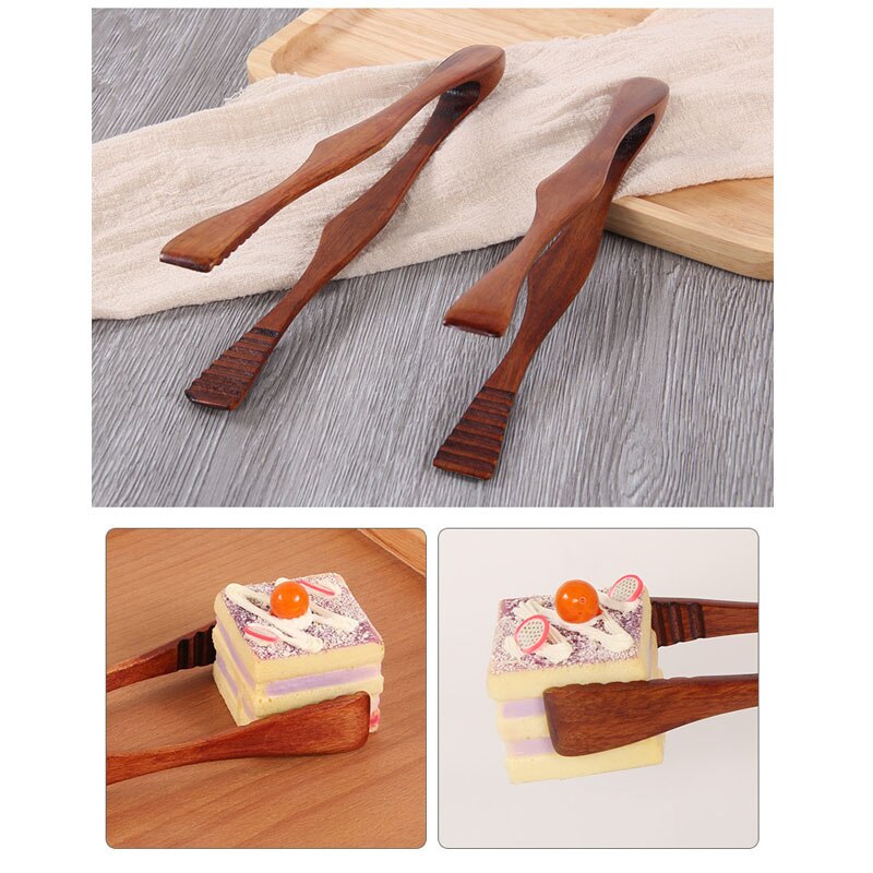 Pinzas de madera para comida, pinzas para bistec de barbacoa, hojaldre de pan para postres, pinza de Clip, herramientas de cocina para Buffet, utensilios de barbacoa, 1 ud.