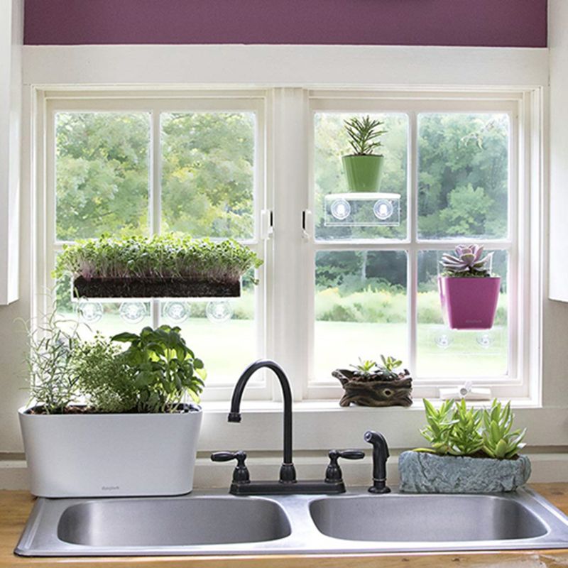 Ledge Suction Cup Window Shelf Acrylic Plant Shelf For Garden Bathroom Organizer C90A