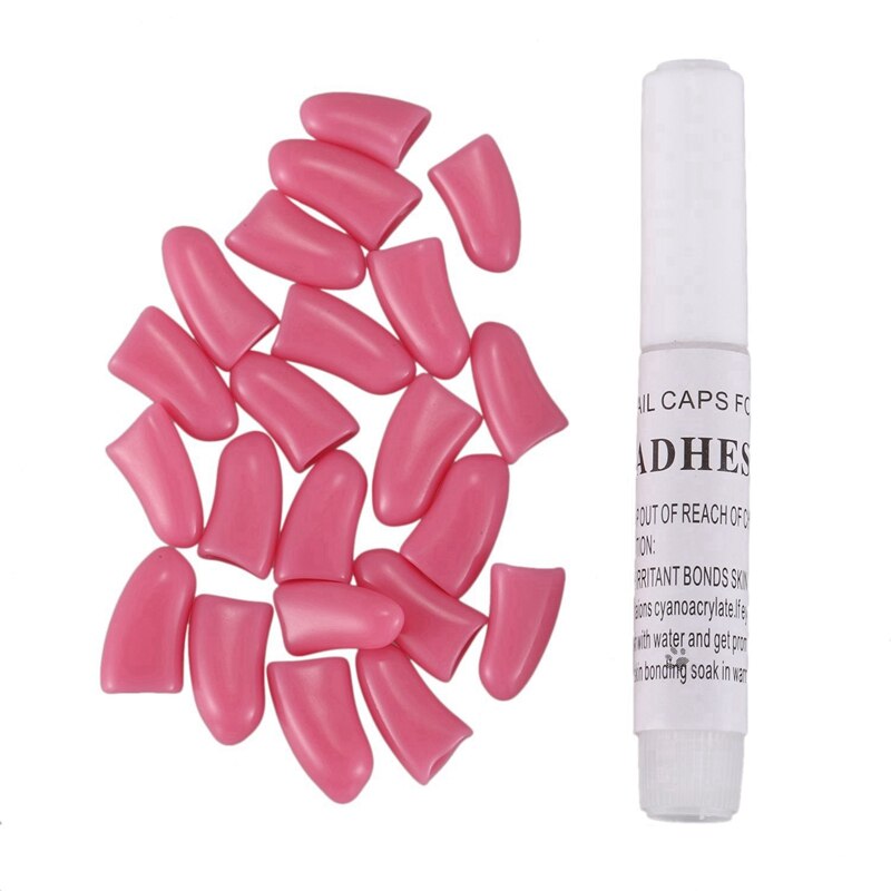 40 stuks zachte nagelkapjes voor kattenklauwcontrole poten los + lijm met glitter paars m & lichtroze, maat s