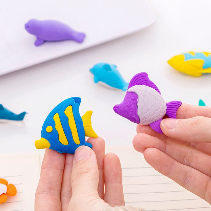 4 st/lot söta havsdjur valhaj delfin fisk tecknad gummipenna suddgummi skolpriser barn
