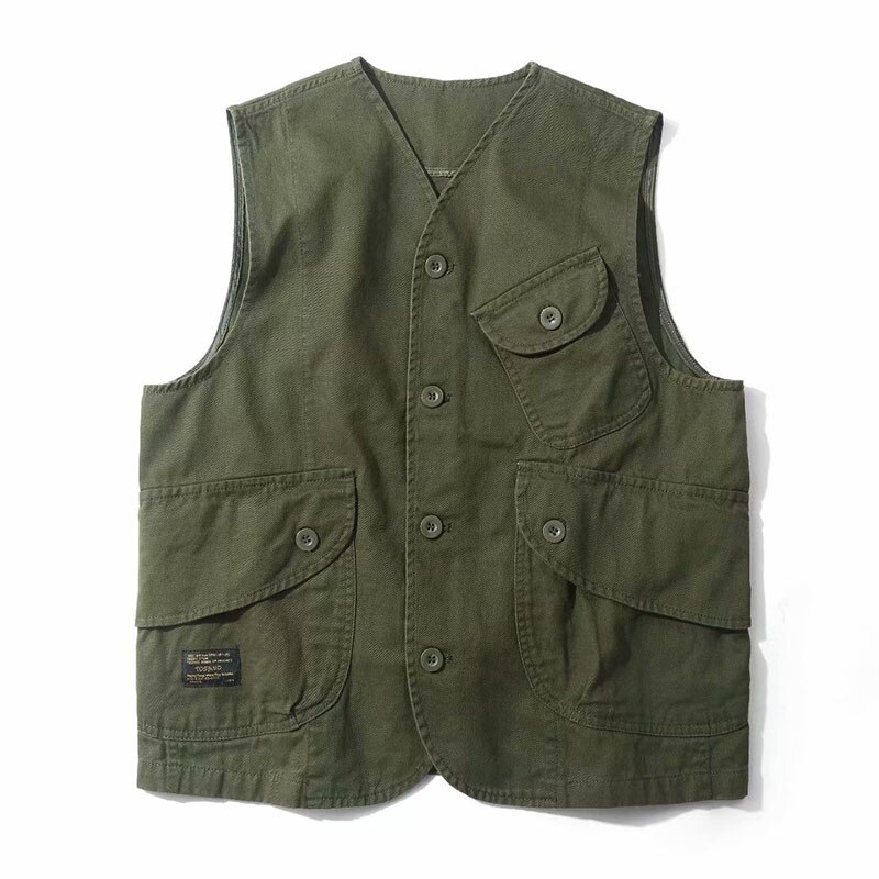 Herren Westen Männlichen Taschen Westen Einreiher Herbst Frühling Weste Schulter Jacke Koreanische entladen fest Farbe Mäntel
