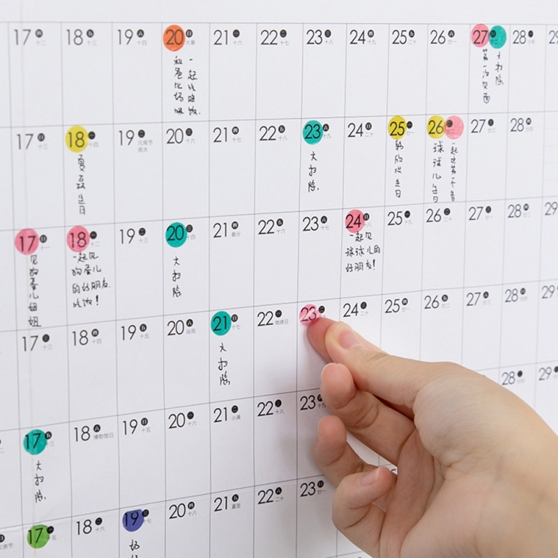 Draagbare Jaar Planner Dagelijkse Plan Papier Muur Kalender met 2 Vel EVA Kleurrijke Mark Stickers voor Office School Thuis