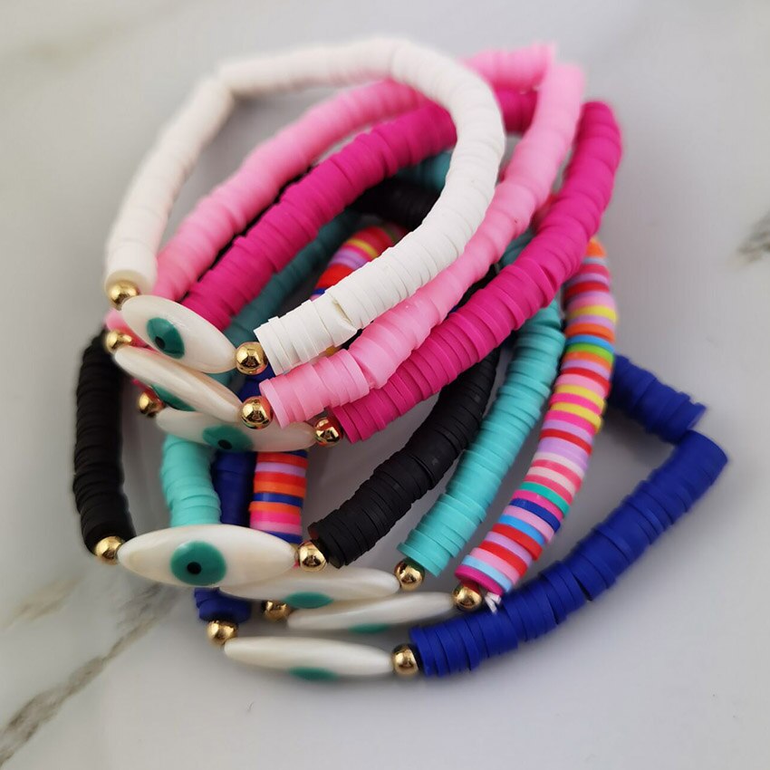 Ga Naar Het Strand Voor Zomer Armbanden Voor Vrouwen Kleurrijke Polymeer Klei Kralen Armband Eye Shell Armbanden