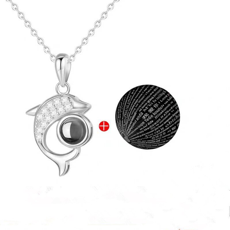 Romantische Liefde Geheugen Initial Ketting Rose Goud & Zilver 100 Talen I Love U Projectie Hanger Ketting Collier Femme