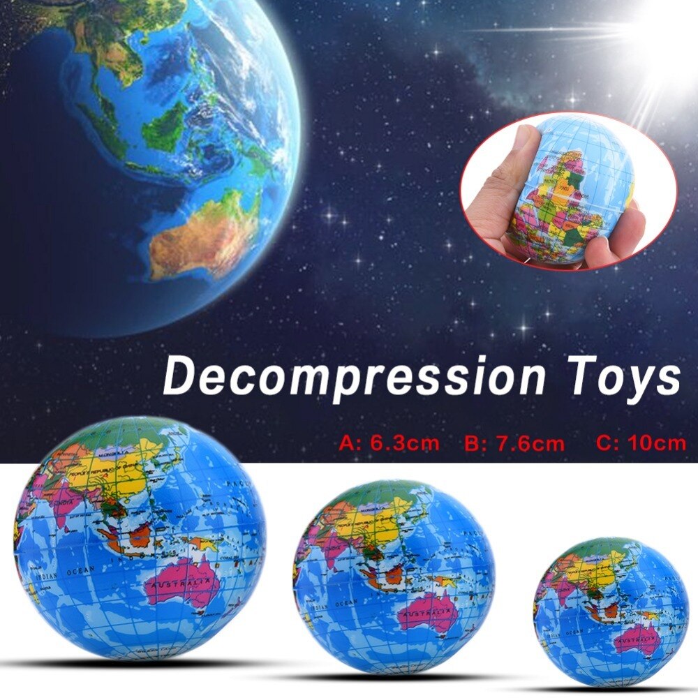 6-10Cm PU Funny Squeeze Toys Soft Earth World Map Globe Foam Stress Relief Bouncy Ball Geography Map Teaching Hand Squeeze Ball