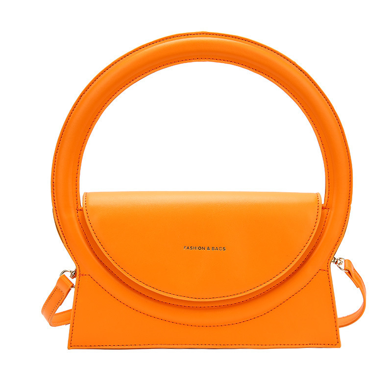 Dames ronde ring handtassen grote ronde tote leren schoudertas dames crossbody tassen boodschappentassen met handvat: Oranje