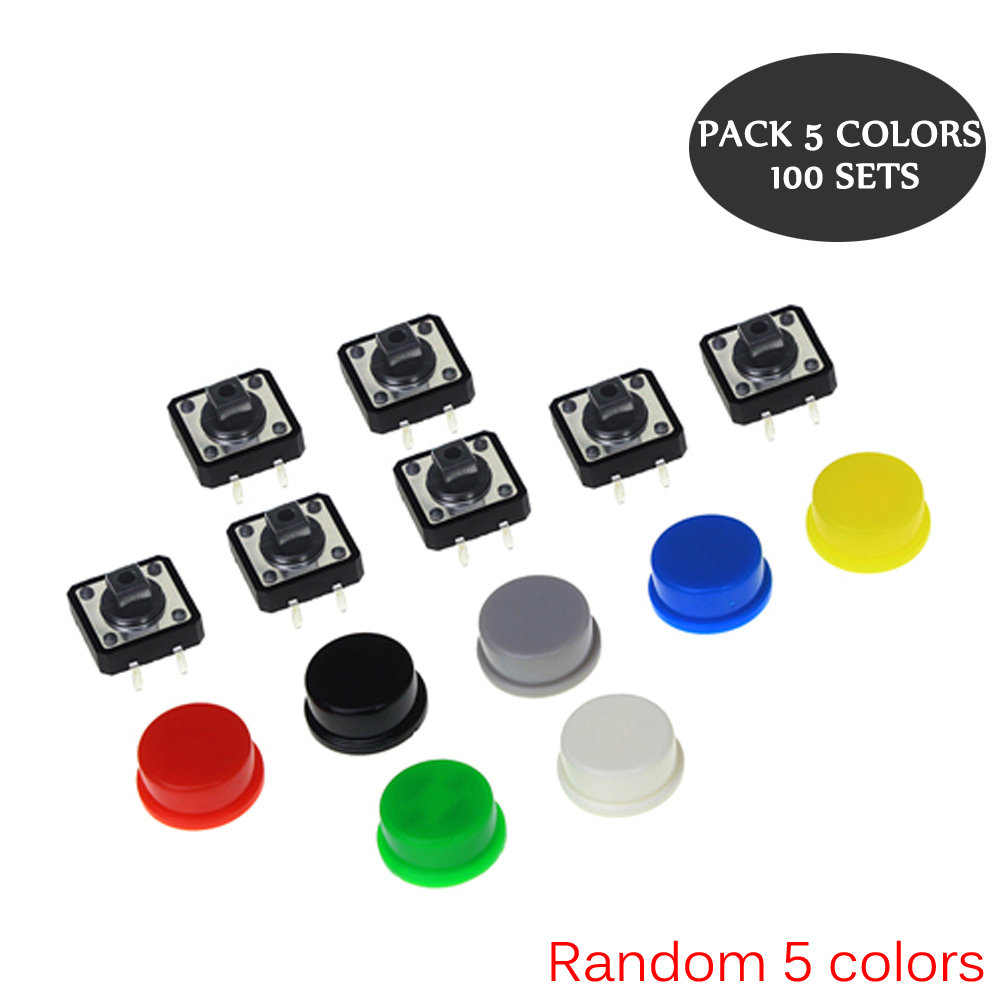 100Set 5 Kleur Keycap Tactiele Drukknop Schakelaar Momentary 12*12*7.3Mm Microschakelaar Knop Diverse Set Voor Arduino Framboos Pi3: Bruin