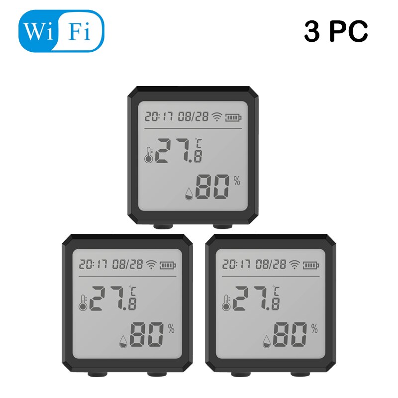 Tuya Smart WIFI Zigbee Temperature And Humidity Sensor Indoor Hygrometer Thermometer With LCD Display Support Alexa Google Assis: wifi 3pcs black