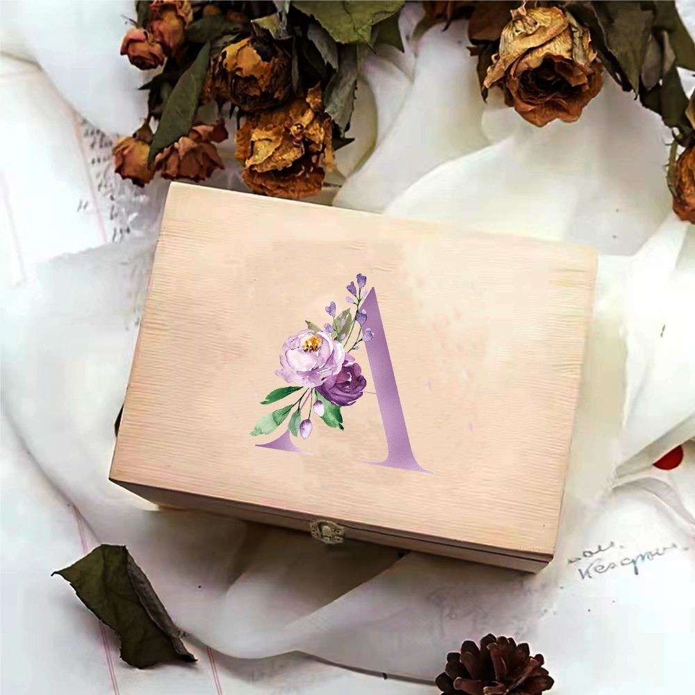 Caja de almacenamiento duradera para manualidades de madera, embalaje de de mayor , caja de joyería, caja de almacenamiento de madera de escritorio, patrón de letras moradas