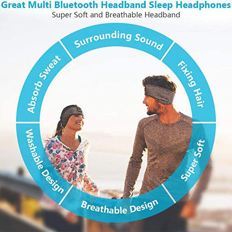 Auriculares inalámbricos con Bluetooth, audífonos con banda para dormir, auriculares para música, suaves, elásticos, cómodos, auriculares para deportes y música