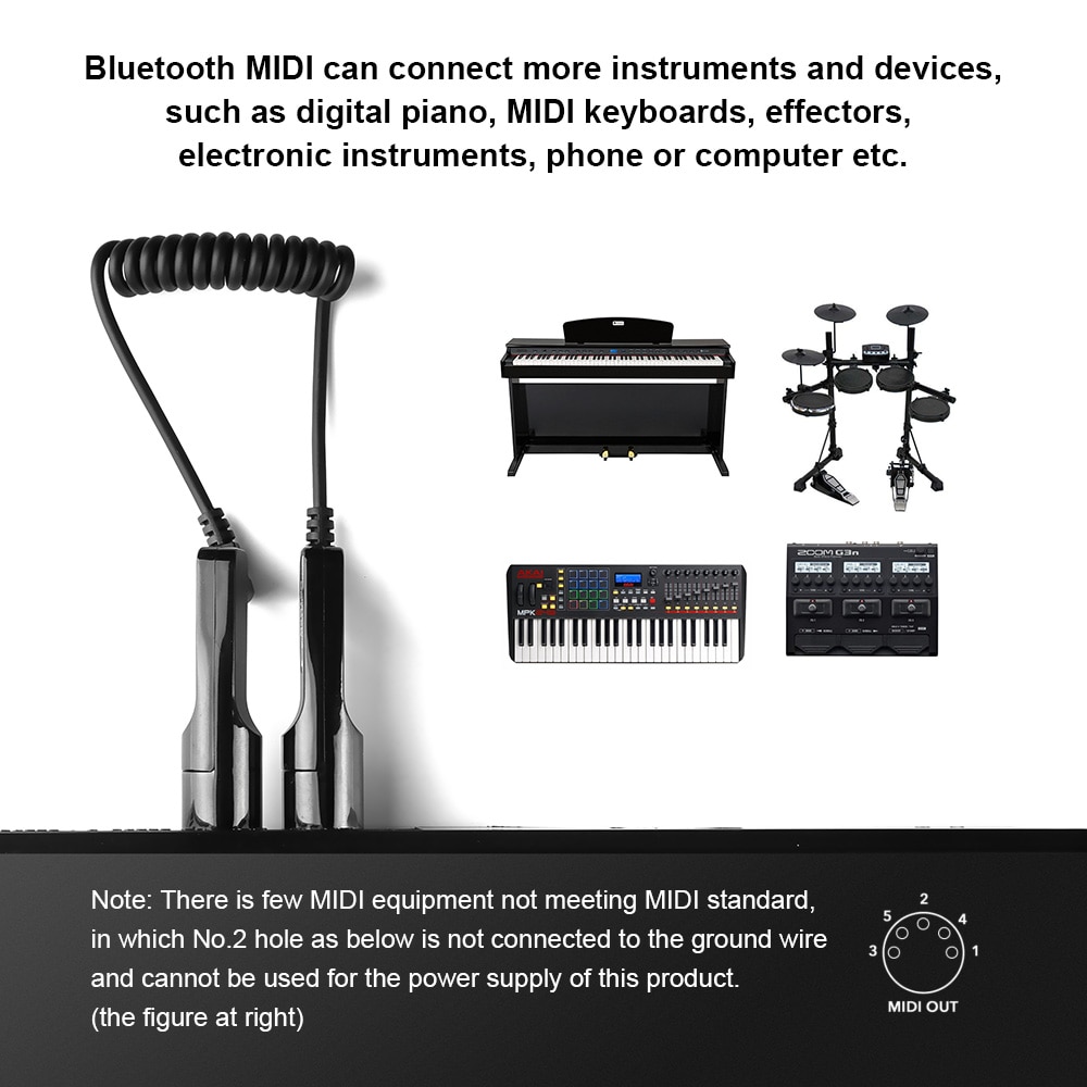 Vangoa Bluetooth kabellos Midi- Kabel VBM-A01 5-Stift Midi- Adapter