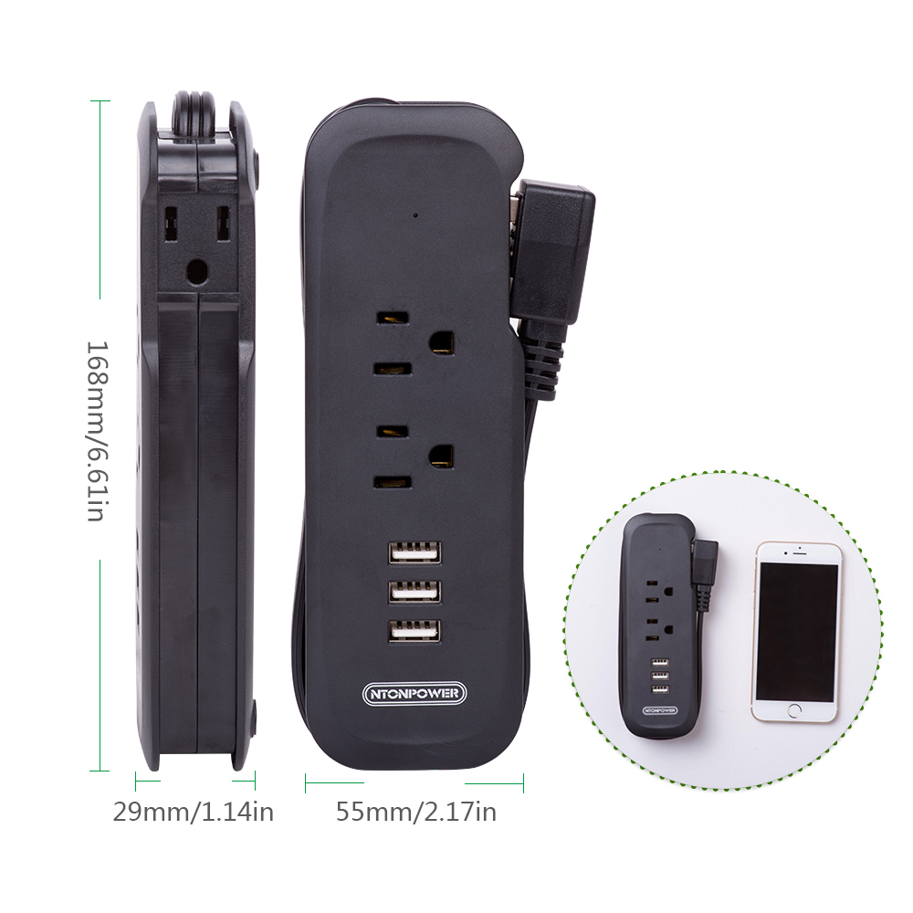 NTONPOWER Travel Power Strip met USB ONS Elektrische Platte Stekker Mini Desktop Opladen met 15 inch Verlengsnoer voor Cruise