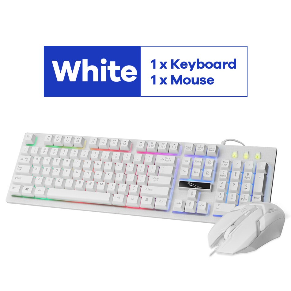 Wired Keyboard and Mouse Combo RGB Backlight Gaming Game USB Wired PC Gamer Keyboard Mouse Mice Set Black /White: White