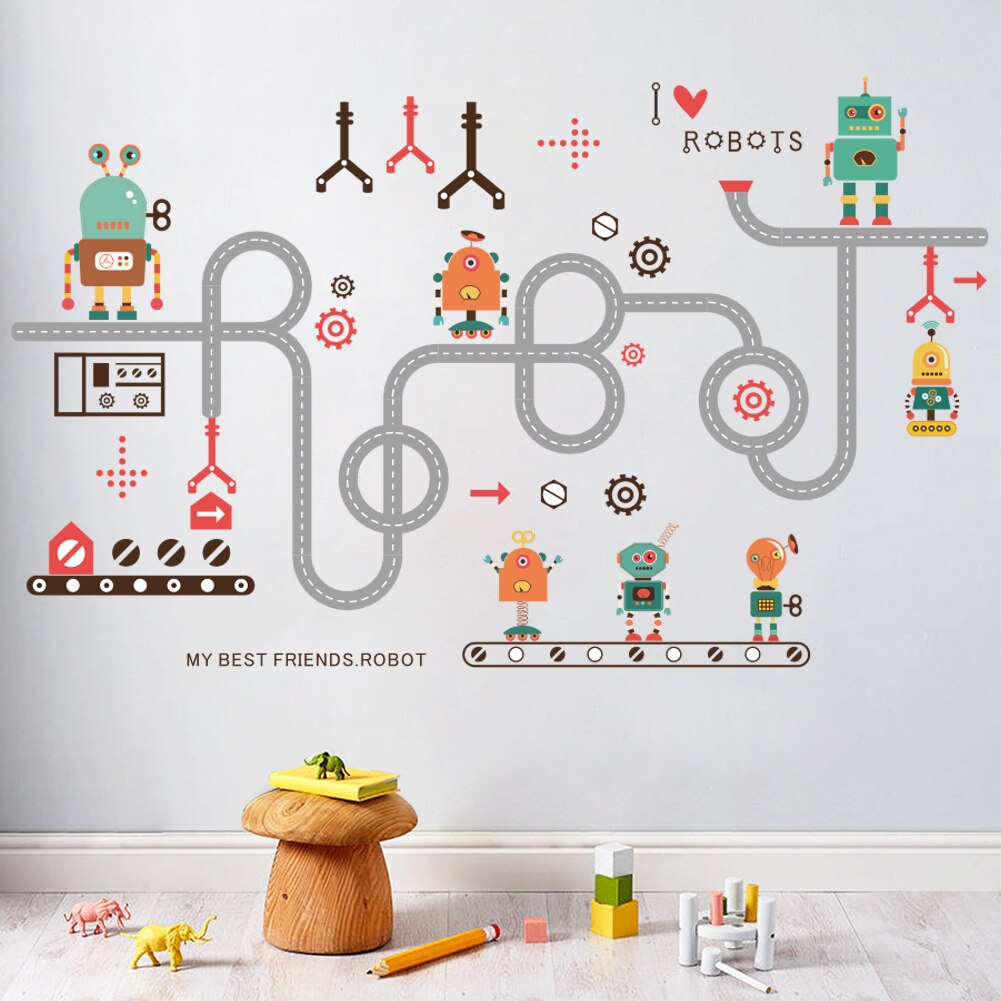 Cartoon McQ Racing road wall stickers for kids rooms nursery children's room decor on the wall car decals Child: Plum