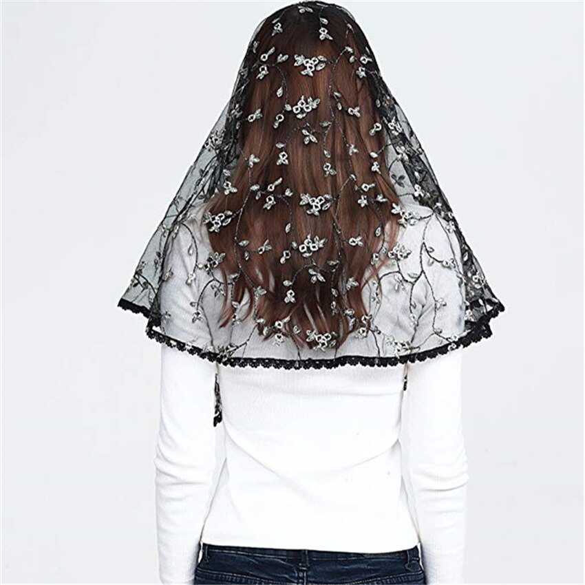 Embroided Floral Lace Catholic Veil Mantilla for Church Head Covering Latin Mass Chapel mantilla negra velo negra Voile mantille