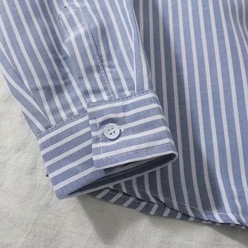 Casual Stripes Shirts Men Long Sleeve Plus Size Fashions Clothes Korean Style Clothing Mens Shirt All Match Streetwear Button