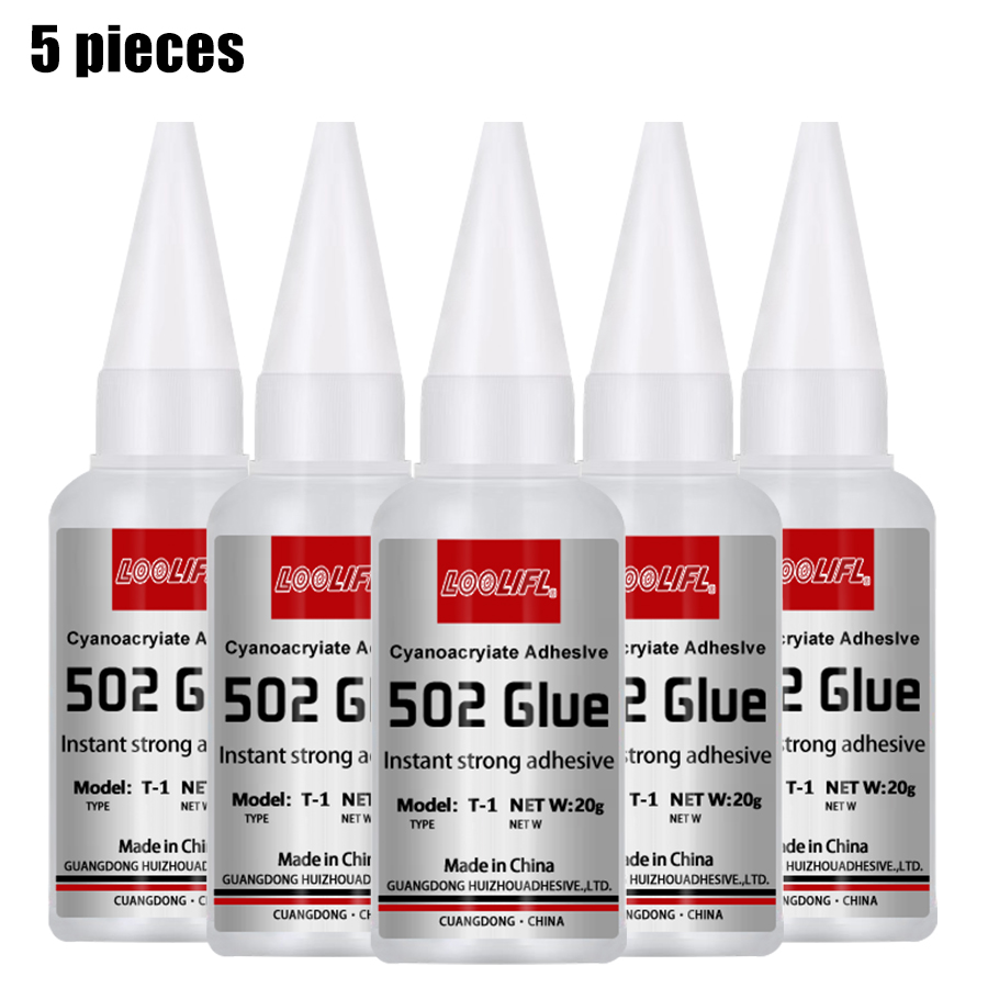 LOOLIFL 1-5pcs 502 superslank, onmiddellijk droogdroog cyanoakrylaat, leer, rubber, hout, metaal, sterk gebonden vloeibare lijm gereedschap: Blue