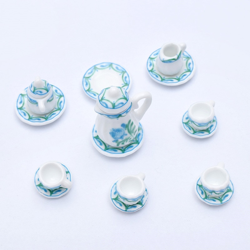 1:12 miniatur 15 stücke Porzellan Tee Tasse Set Chintz Blume Küche Geschirr Puppenhaus Möbel Spielzeug Für Kinder 19 Muster