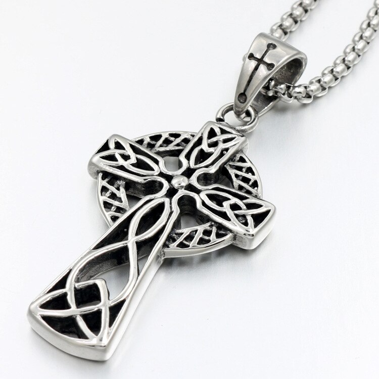 retro Kreuz Wikinger irisch Konzentrischen Knoten Anhänger herren Halskette Lange Kette 24 Zoll Edelstahl Halsketten Punk Männlichen Schmuck