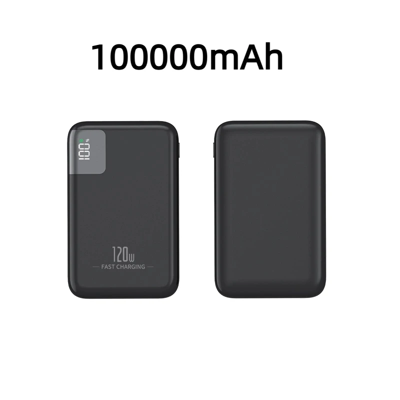 Power Bank 100000mAh 120W - Super PD 20W Pikalataus - Digitaalinen Näyttö - Kannettava: Hopea