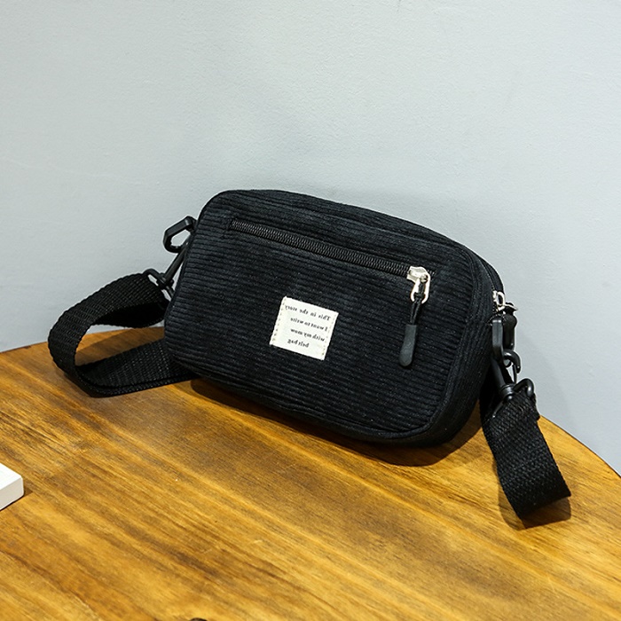 Nouvelles femmes 19*5*13cm Sorduroy sacs de messager dames sacs à bandoulière étudiants filles décontracté sacs à bandoulière 6H0291: Black