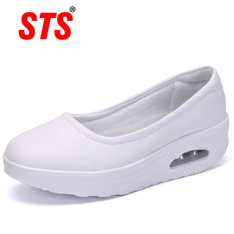 STS Brand Spring Mother Casual Women Thick Flats Shoes Casual Comfort Low Heels Flat Loafers Nurse Shoes Slip-Resistant Platform