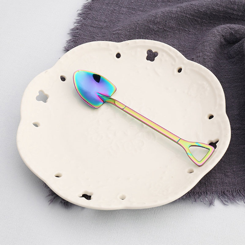 Kitchen Stainless Steel Dessert Shovel Spoon and Fork Picnic Travel Cute Ice Cream Spoon Fruit Fork Set: Spoon(multicolor )