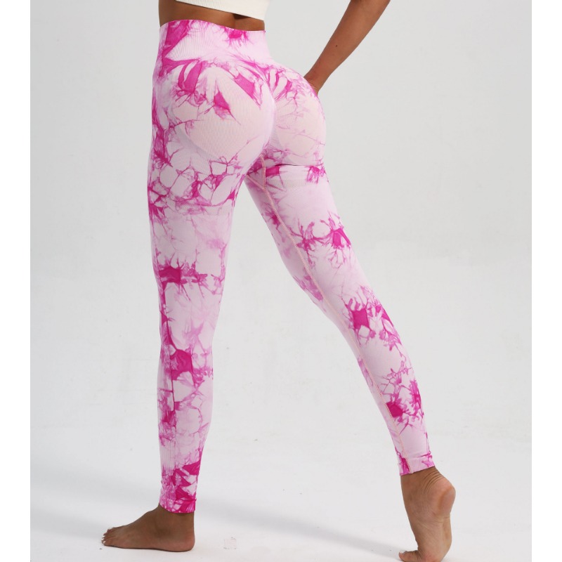 Frauen Nahtlose binden Farbstoff Yoga Gamaschen Hohe Taille Fitness sexy Gamaschen ÜSpund Laufen Heben Gesäß Radfahren Gamaschen: L / Rosa