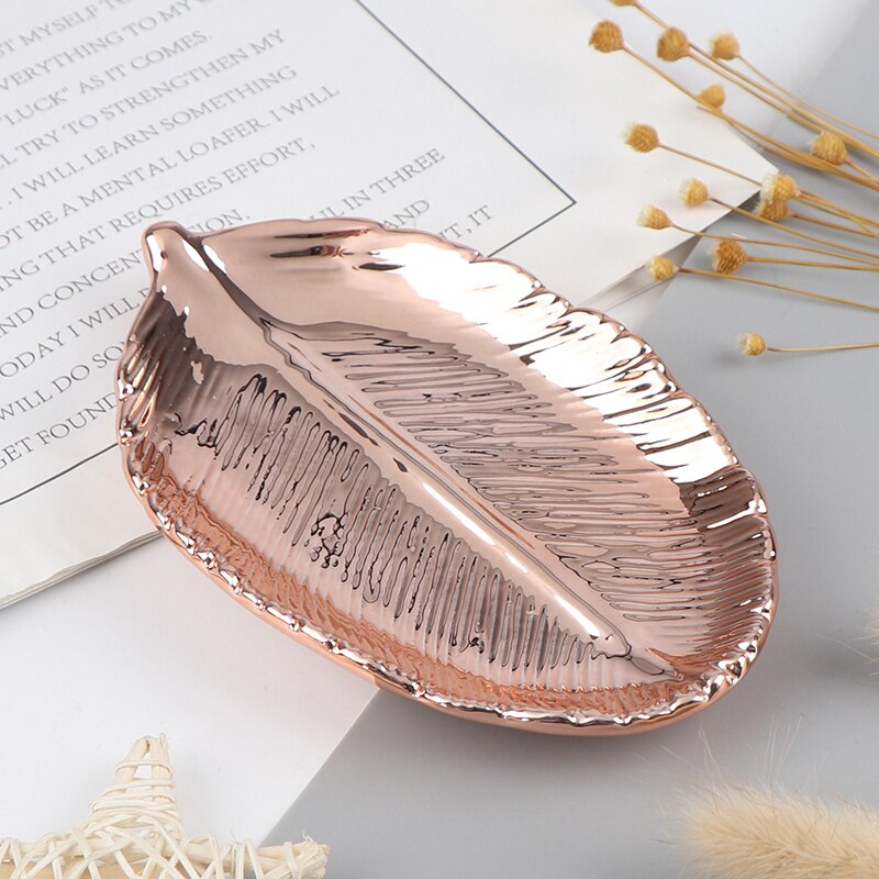 Keramische Bladeren Vormige Schotel Borden Cake Candy Dessert Lade Sieraden Opslag Thuis Decoratie Platen: rose gold