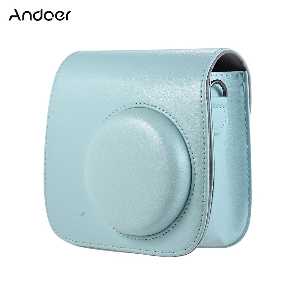 Andoer-funda para cámara instantánea de PU con correa para Fujifilm Instax Mini 8/+ 9/8 flamenco rosa/azul/blanco/verde: Ice Blue