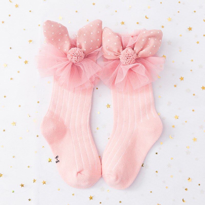 Sweet Big Bows Baby Socks Cute Flower Princess Baby Girls Knee High Socks Spring Autumn Toddler Kids Long Socks: pink 1