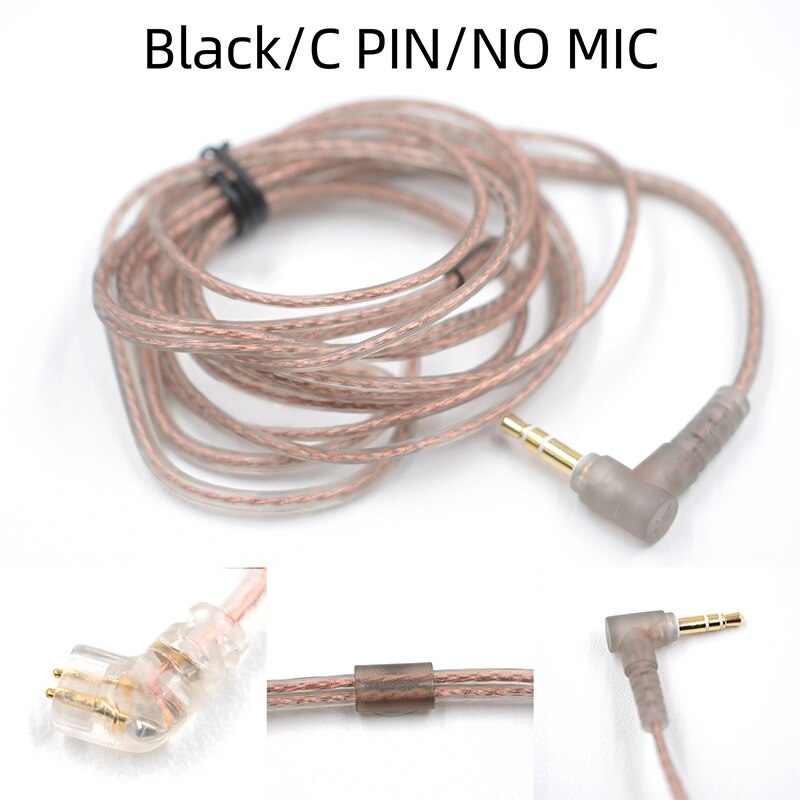 Cable plano de actualización KZ ZS10 ZSN EDX Pro de cobre libre de oxígeno de alta pureza, 2 pines, 0,75/0,78mm, Pin B/C, alambre OFC plateado de 3,5mm: C Pin No Mic Black