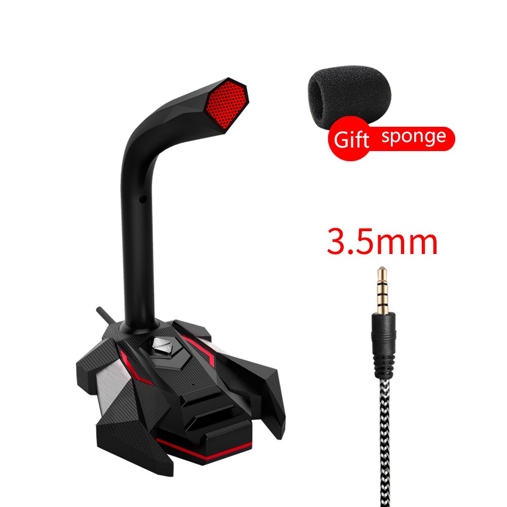 Dual Mic Led Dynamic Wired Microphone 5V DC USB Studio Gaming 360 Omnidirectionnel PC Microphone for Computer Laptop Notebook: Red 3.5mm