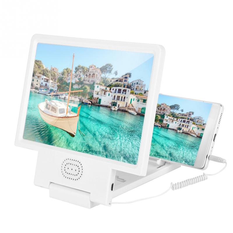 Haut-parleur de téléphone portable avec loupe d'écran vidéo HD support de support de loupe agrandir l'écran pour téléphone iPhone Xiaomi Huawei: WHITE