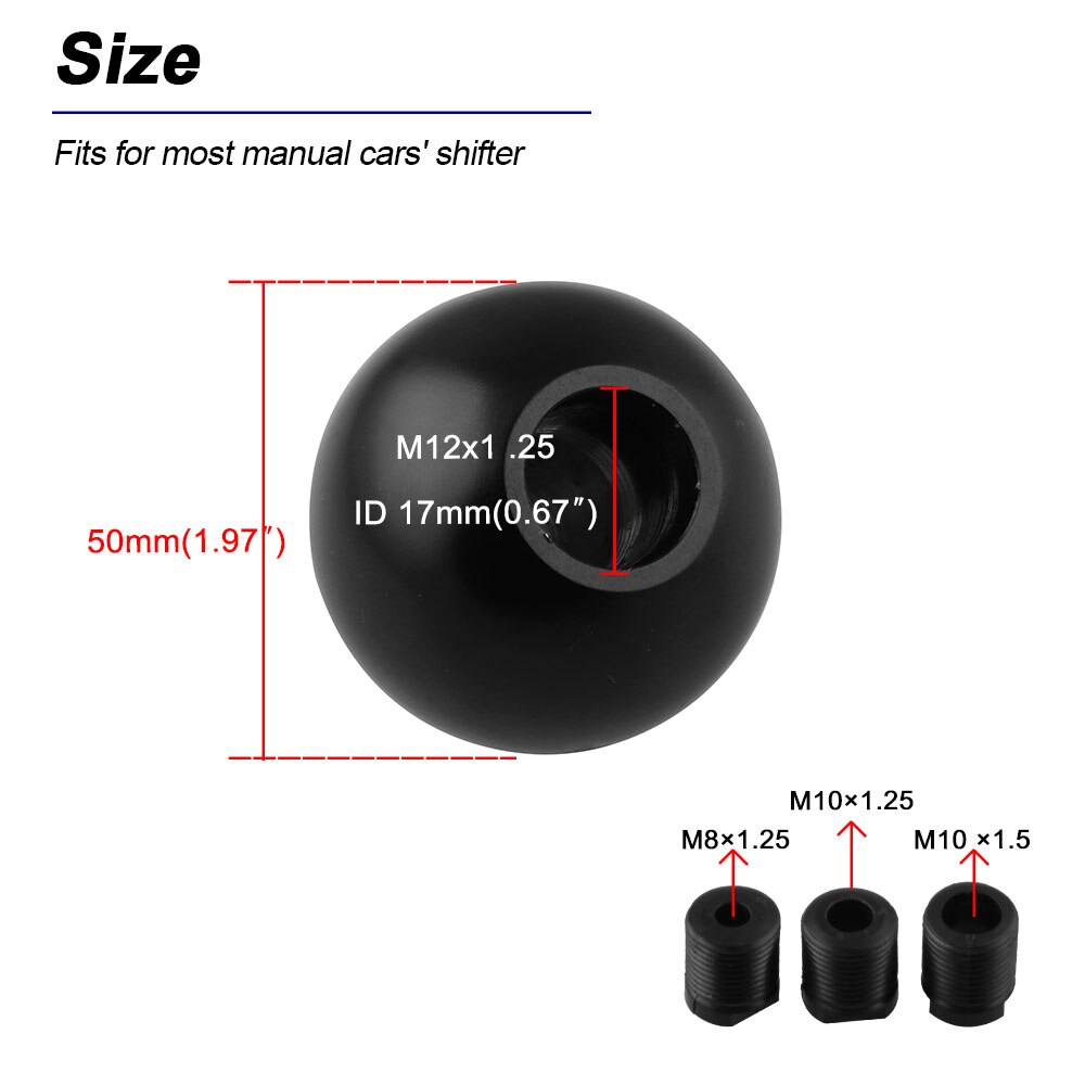Universal Aluminum Pure Black Round Ball Nickel Shift Knob Lever Heavy Weighted Metal SK113