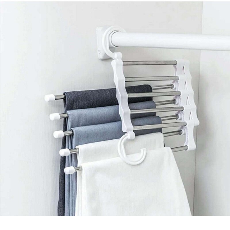 Edelstahl Hosen Gestell Multi-funktionale 5 in1 Magie Aufhänger für hosen Kleiderschrank hosen kleiderbüGel Hosen Lagerung Schrank Hange