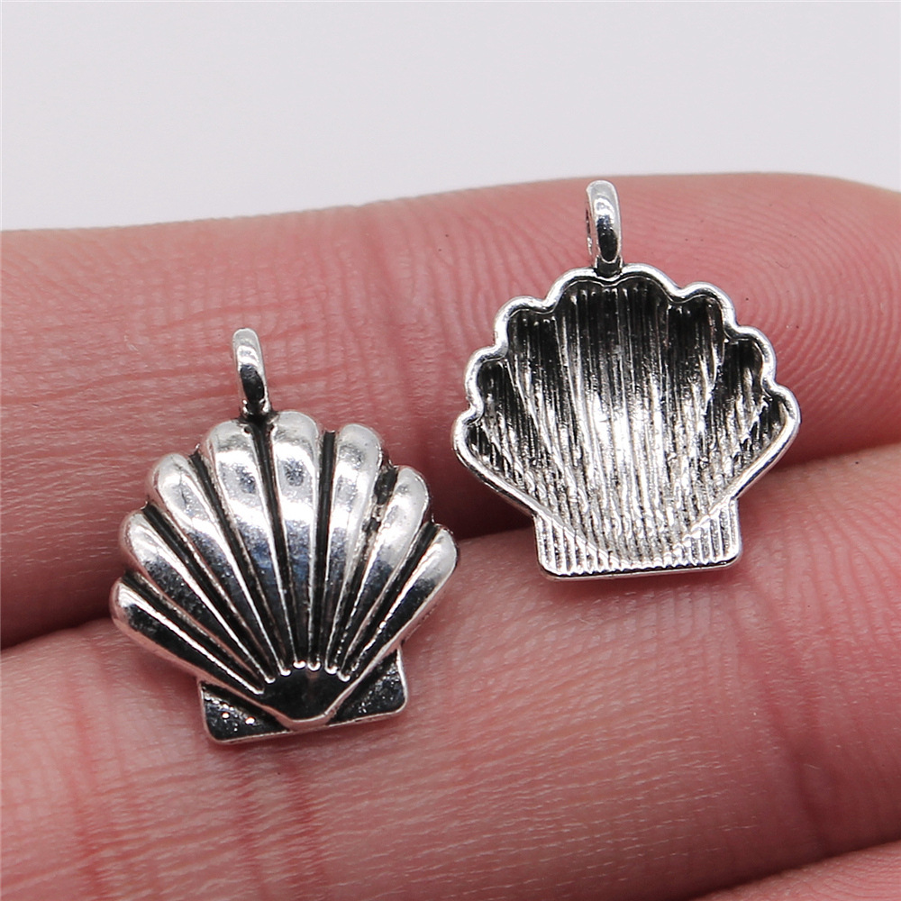 Abalorios de conchas y conchas de Color plateado antiguo, 20 piezas, para fabricación de joyas: 14x17mm-Silver