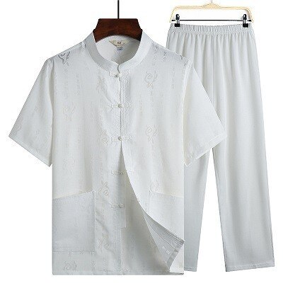 Sheng coco mænd kung fu outfit traditionel kinesisk stil kung fu uniform taichi tang kostume mandlig bomuld fritids skjorte jakkesæt: Hvid kung fu dragt / Xxl