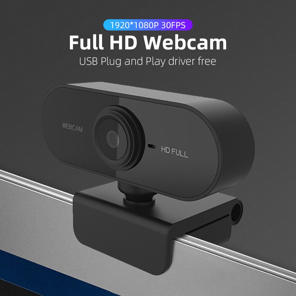 Webcam Full HD com Mic, Mini Câmera de Computador, USB, Flexível, Rotativa, Laptop, Desktop, Educação Online, 1080P