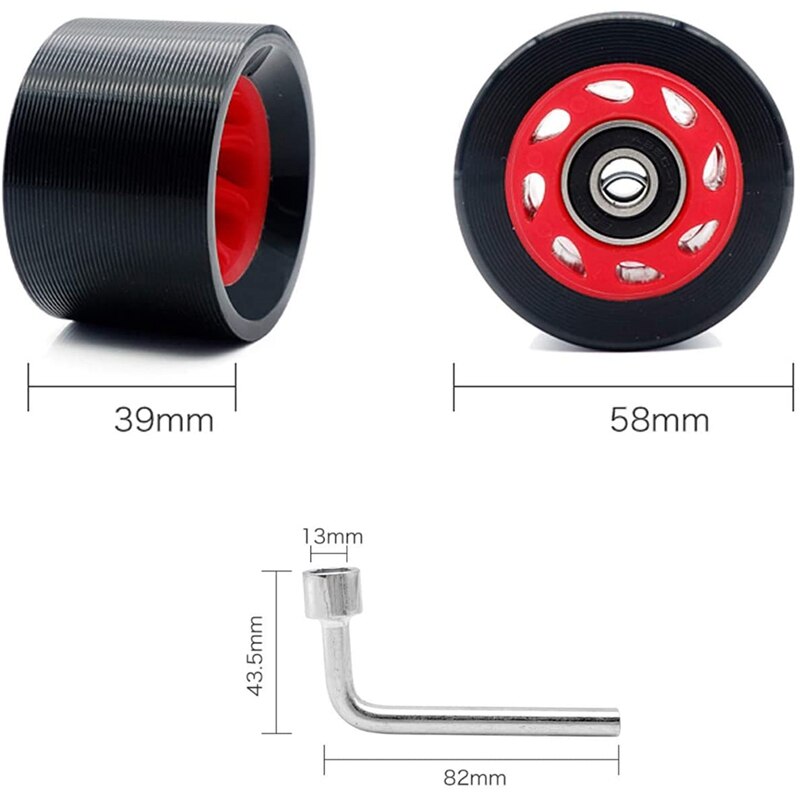 4Pcs Indoor Roller Skate Wheels 95A with Bearings 58mmx39mm PU Wear-Resistant Quad Roller Skate Wheels with 1 Wrench