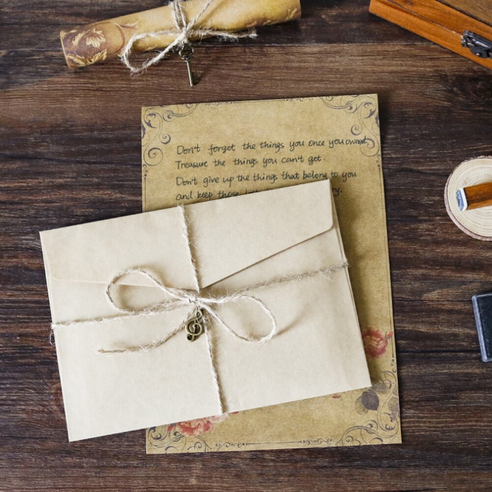 Juego de sobres de papel Kraft Vintage Retro, sobres de invitación de carta de amor para el Día de San Valentín, accesorios de papel de escritura con cuerda