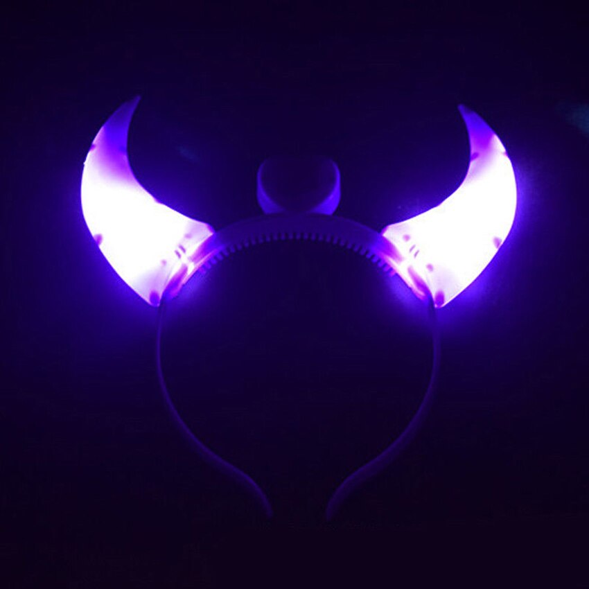 Ledt djævelens horn lyser op i hovedbåndet blinkende horn halloween og julefest indretning fest glitter hovedtøj dæmon horn fluffy plys: Lilla