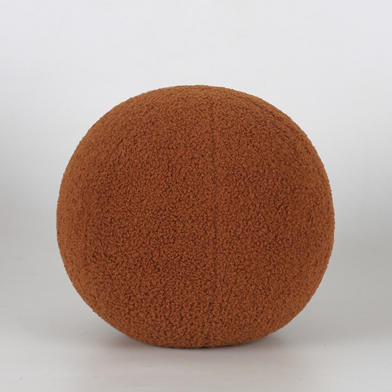 Bubble Kiss – coussin rond en laine en peluche, oreiller doux en forme de boule nordique de couleur unie pour canapé et bureau: Caramel / 30cm