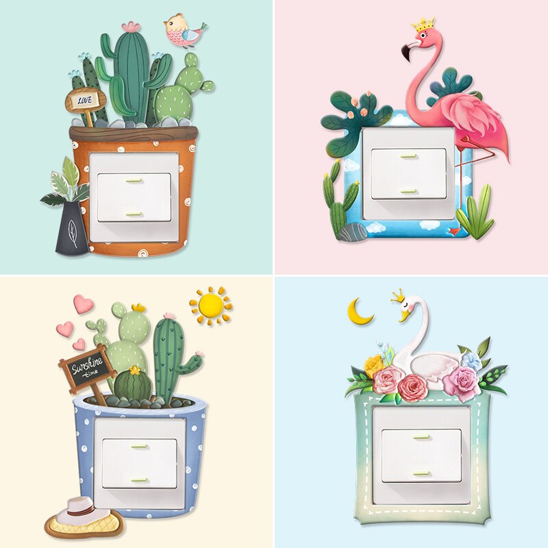 Switch decorative wall paste 3d stereo must fire paste home living room socket fluorescent cartoon switch protection