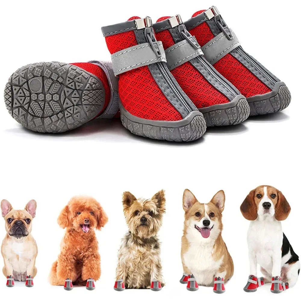 Zapatos de tela de malla para perros, botas para perros, impermeables, reflectantes, resistentes, suela antideslizante, antideslizantes, para exteriores, para perros pequeños, gatos y cachorros: XL / Rojo