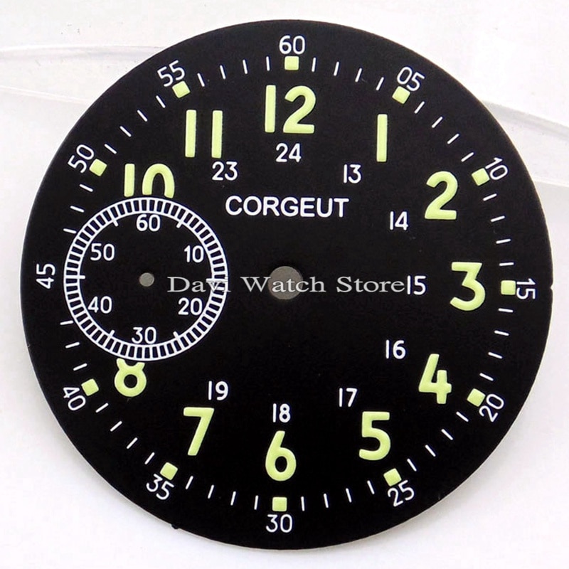 Corgeut 39mm Zwarte Wijzerplaat horloge kit voor eta 6497 Meeuw st36 beweging horloge horloge gezichten